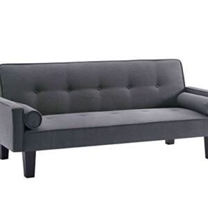 Cotoala Modern Love Seat Sofa, Button Tufted Fabric Couch with 2 Pillows for Home, Living Room, Gray