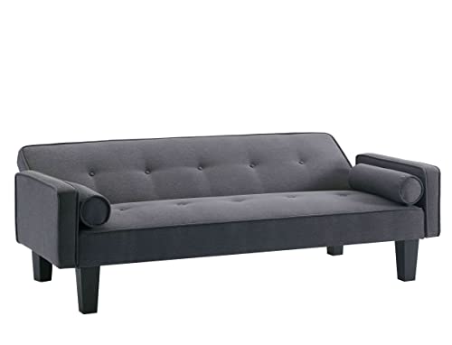 Cotoala Modern Love Seat Sofa, Button Tufted Fabric Couch with 2 Pillows for Home, Living Room, Gray