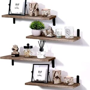 Floating Wall Shelfs Sets Of 4, Natural Woods Bedroom Shelves, Farmhouse Style Floating Shelves For Walls Décor, Hanging Shelves For Bedroom, Modern Storages, Living Room & Kitchen - Rustic Black