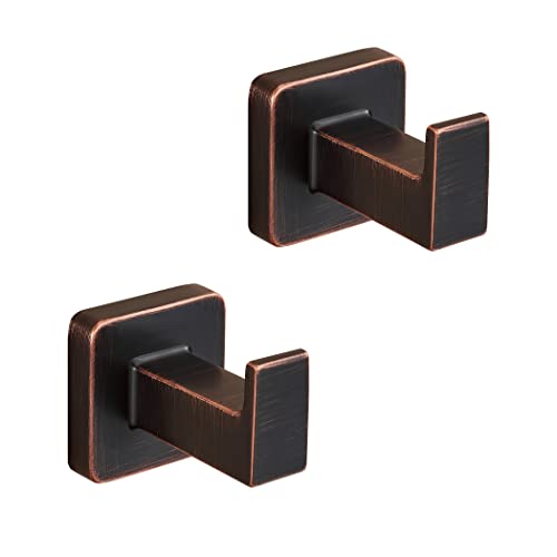 FORBATH Bronze Towel Hooks，Bathrooms Coat Hooks Wall Mounted，Oil Rubbed Square Wall Hooks Robe Hooks 2 Pieces Stainless Steel Bathroom Accessories