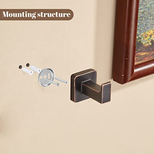 FORBATH Bronze Towel Hooks，Bathrooms Coat Hooks Wall Mounted，Oil Rubbed Square Wall Hooks Robe Hooks 2 Pieces Stainless Steel Bathroom Accessories