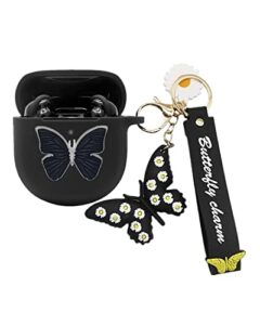 case for bose quietcomfort earbuds ii 2022, cute cartoon butterfly charm soft silicone skin women girls men protective with fun cool keychain for bose earbuds ii case (black)