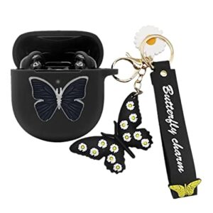 Case for Bose QuietComfort Earbuds II 2022, Cute Cartoon Butterfly Charm Soft Silicone Skin Women Girls Men Protective with Fun Cool Keychain for Bose Earbuds ii Case (Black)