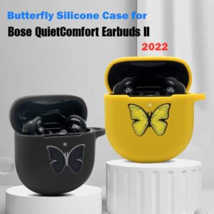 Case for Bose QuietComfort Earbuds II 2022, Cute Cartoon Butterfly Charm Soft Silicone Skin Women Girls Men Protective with Fun Cool Keychain for Bose Earbuds ii Case (Black)