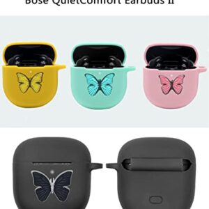 Case for Bose QuietComfort Earbuds II 2022, Cute Cartoon Butterfly Charm Soft Silicone Skin Women Girls Men Protective with Fun Cool Keychain for Bose Earbuds ii Case (Black)