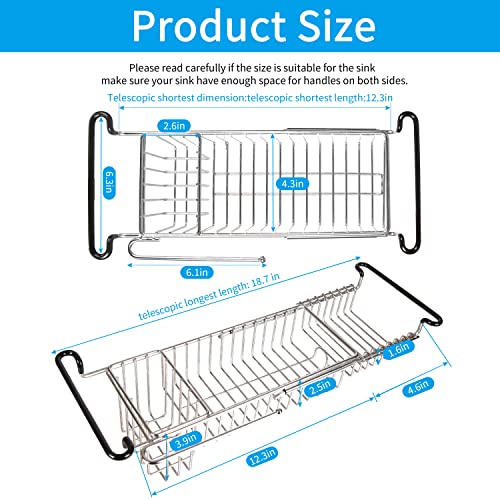 susunnus Stainless Steel Telescopic Sink Storage Rack Holder Expandable Sink Rack Caddy Sponge Holder for Kitchen Sink Hanging Sink Rack for top of Sink,Sliver