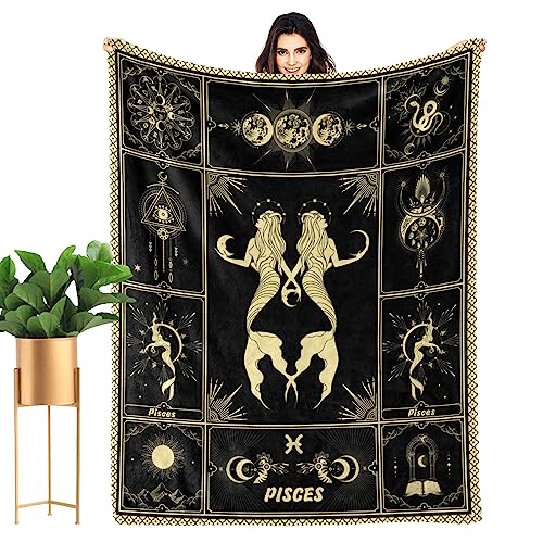 Pisces Blanket 12 Horoscope Astrology Bed Blankets Soft Cozy Personalized Flannel Throw Blankets 50"X40"