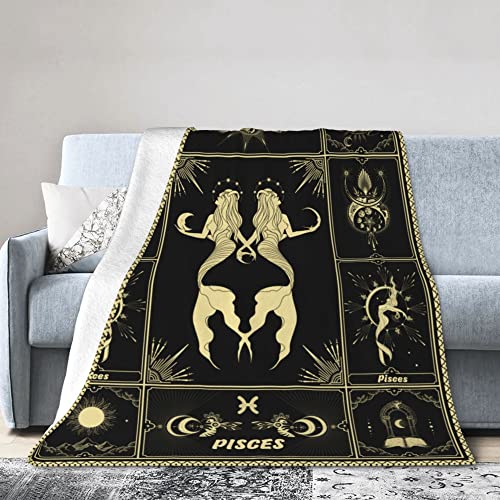 Pisces Blanket 12 Horoscope Astrology Bed Blankets Soft Cozy Personalized Flannel Throw Blankets 50"X40"