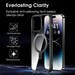 CASEKOO Magnetic Clear Designed for iPhone 14 Pro Case with Invisible Stand [Compatible with MagSafe] [Non Yellowing] Shockproof Protective for Women Men Phone Case 6.1 Inch 2022, Black