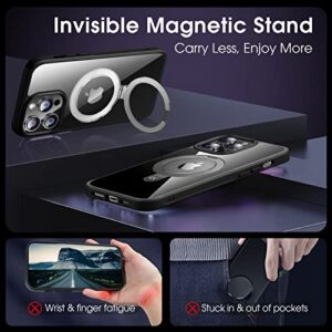 CASEKOO Magnetic Clear Designed for iPhone 14 Pro Case with Invisible Stand [Compatible with MagSafe] [Non Yellowing] Shockproof Protective for Women Men Phone Case 6.1 Inch 2022, Black