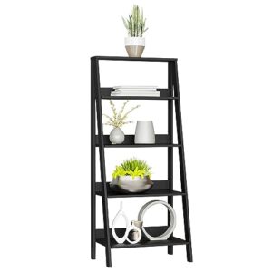 madesa 5-tier ladder shelf with storage space, free standing bookshelf, wood, 15" d x 24" w x 53" h - black