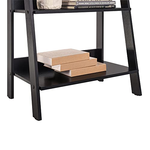 Madesa 5-Tier Ladder Shelf with Storage Space, Free Standing Bookshelf, Wood, 15" D x 24" W x 53" H - Black
