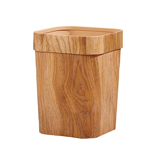 MagiDeal Vintage Wood Grain Trash Can Waste Paper Basket Large Rubbish Bin Wastebasket Garbage Basket for Living Room Indoor Farmhouse Kitchen, A