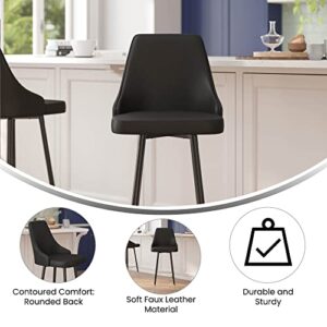 Flash Furniture Shelly Set of 2 Commercial Bar Height Bar Stools - Black LeatherSoft Upholstery - Black Metal Frames - 30" High - Chrome Feet and Footrests