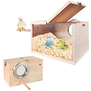 Parakeet Nesting Box, Transparent Bird Box Bird Nests for Cages Nest Box with Perch Wood Bird Cage House Nidos para Pajaros Periquitos for Cockatiel Lovebirds Budgie Finch Parrotlets Canary Conure