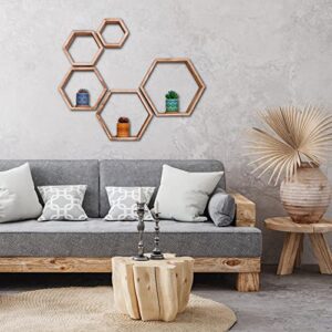 Topshelf Hexagon Shelves - 5-Piece Decorative Hexagon Wall Shelves - Wooden Honeycomb Floating Storage for Small Decorations, Trinkets - Nail Reinforced for Durability - Rustic Farmhouse Wall Decor
