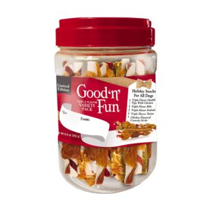 good 'n' fun good'n'fun triple flavor variety pack, 24 count, holiday chews for all dogs