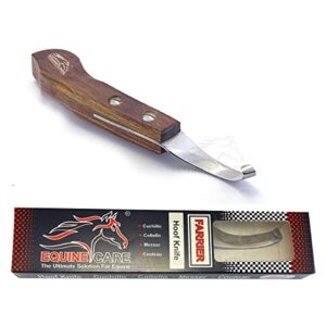 equine care hoof knife premium grade stainless steel razor edge sharpened passivated blade narrow & wooden handle farrier tools (left hand)