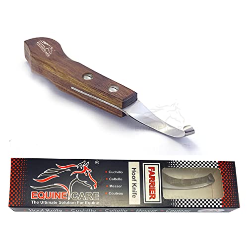 Equine Care Hoof Knife Premium Grade Stainless Steel Razor Edge Sharpened Passivated Blade Narrow & Wooden Handle Farrier Tools (Left Hand)