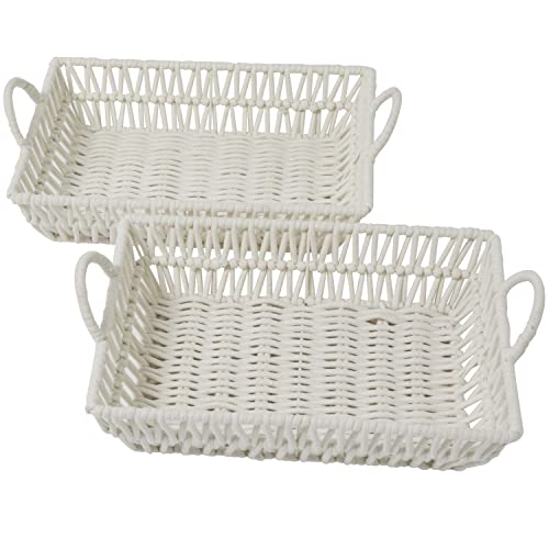 The Novogratz Cotton Handmade Woven Storage Basket with Handles, Set of 2 19", 18"W, White