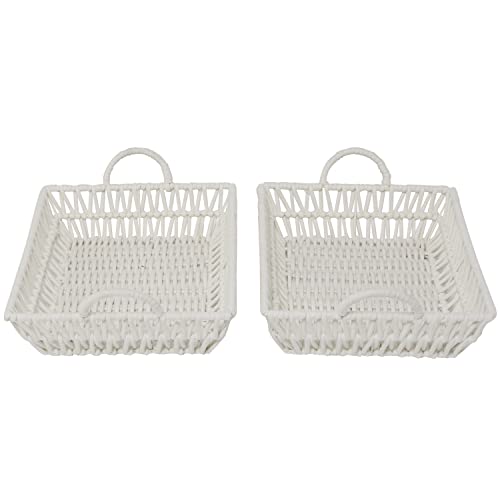 The Novogratz Cotton Handmade Woven Storage Basket with Handles, Set of 2 19", 18"W, White