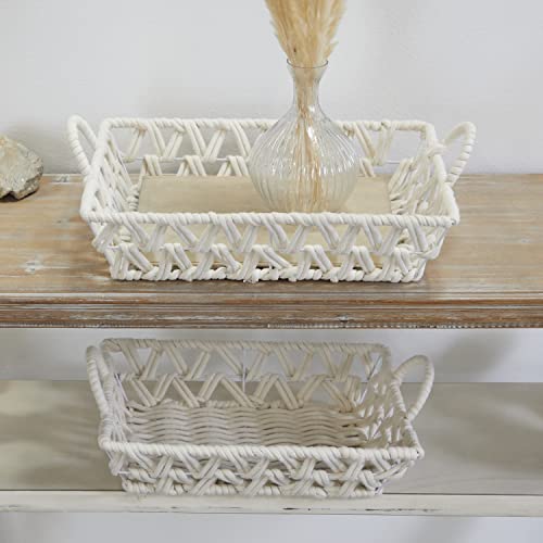 The Novogratz Cotton Handmade Woven Storage Basket with Handles, Set of 2 19", 18"W, White