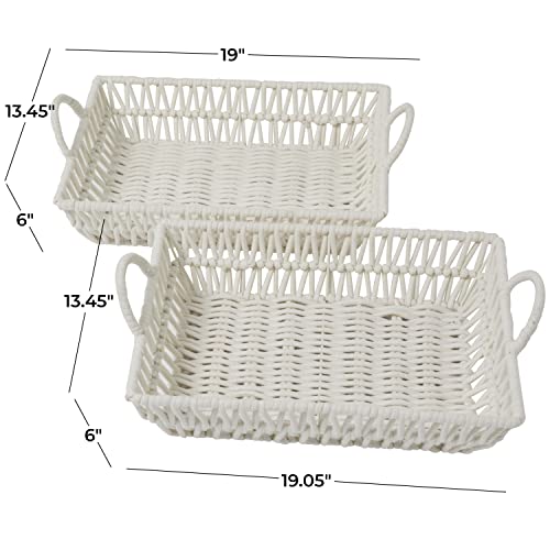 The Novogratz Cotton Handmade Woven Storage Basket with Handles, Set of 2 19", 18"W, White