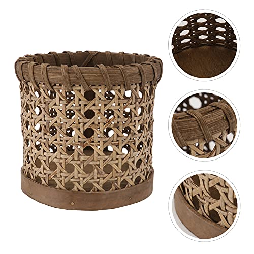 Cabilock Desk Flower Basket: Stationery Brown Mini Woven Basket, Small Makeup Pencil Handwoven Hand Storage Bowl Home Inches Farmhouse Wood Pots Cup Brush Caddy Rustic for Container