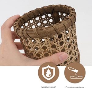 Cabilock Desk Flower Basket: Stationery Brown Mini Woven Basket, Small Makeup Pencil Handwoven Hand Storage Bowl Home Inches Farmhouse Wood Pots Cup Brush Caddy Rustic for Container