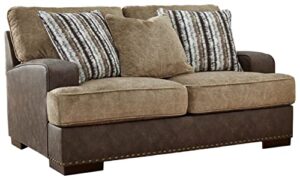 signature design by ashley alesbury casual faux leather loveseat, dark brown & light brown