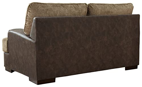 Signature Design by Ashley Alesbury Casual Faux Leather Loveseat, Dark Brown & Light Brown