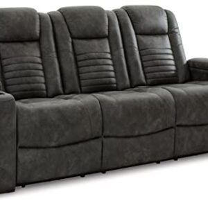 Signature Design by Ashley Soundcheck Contemporary Faux Leather Tufted Power Reclining Sofa with Adjustable Headrest, Gray