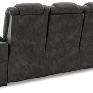 Signature Design by Ashley Soundcheck Contemporary Faux Leather Tufted Power Reclining Sofa with Adjustable Headrest, Gray