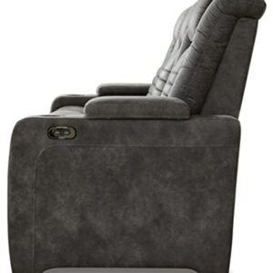 Signature Design by Ashley Soundcheck Contemporary Faux Leather Tufted Power Reclining Sofa with Adjustable Headrest, Gray