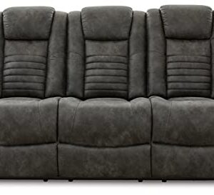 Signature Design by Ashley Soundcheck Contemporary Faux Leather Tufted Power Reclining Sofa with Adjustable Headrest, Gray