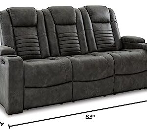 Signature Design by Ashley Soundcheck Contemporary Faux Leather Tufted Power Reclining Sofa with Adjustable Headrest, Gray