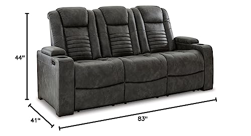 Signature Design by Ashley Soundcheck Contemporary Faux Leather Tufted Power Reclining Sofa with Adjustable Headrest, Gray