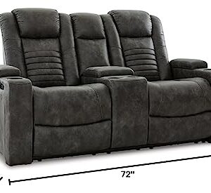 Signature Design by Ashley Soundcheck Contemporary Faux Leather Tufted Power Reclining Loveseat with Control and Adjustable Headrest, Gray