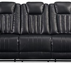 Signature Design by Ashley Center Point Contemporary Faux Leather Tufted Reclining Sofa with Drop Down Table, Black