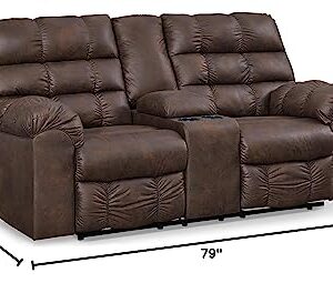 Signature Design by Ashley Derwin Urban Faux Leather Tufted Double Reclining Loveseat with Console, Dark Brown