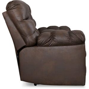 Signature Design by Ashley Derwin Urban Faux Leather Tufted Double Reclining Loveseat with Console, Dark Brown