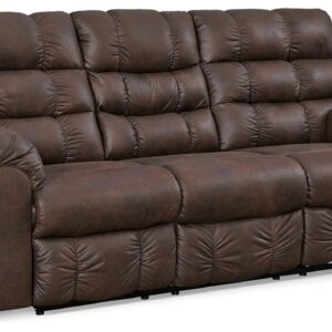 Signature Design by Ashley Derwin Urban Faux Leather Tufted Reclining Sofa with Drop Down Table, Dark Brown