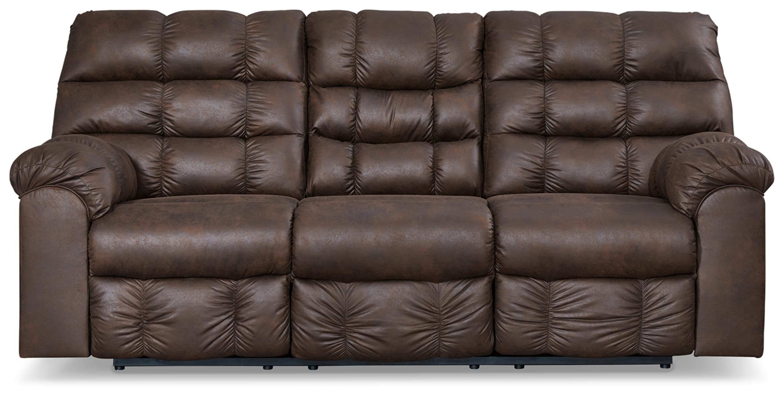 Signature Design by Ashley Derwin Urban Faux Leather Tufted Reclining Sofa with Drop Down Table, Dark Brown