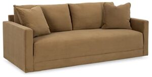 signature design by ashley lainee modern sofa with throw pillows, light brown