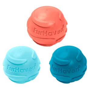furhaven 3-pack 2.5" squeaky ball dog toys for small/medium dogs, fits most standard launchers - fetch 'n fun tpr squeaky ball toy set - sea pack, set of 3