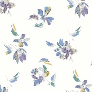 texco inc large flowers/floral pattern design dty stretchy sportswear/activewear fabric/prints, off white blue bell 3 yards