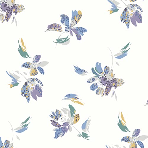 Texco Inc Large Flowers/Floral Pattern Design DTY Stretchy Sportswear/Activewear Fabric/Prints, Off White Blue Bell 3 Yards