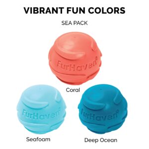 Furhaven 3-Pack 2.5" Squeaky Ball Dog Toys for Small/Medium Dogs, Fits Most Standard Launchers - Fetch 'N Fun TPR Squeaky Ball Toy Set - Sea Pack, Set of 3