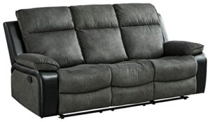 signature design by ashley woodsway modern faux leather tufted reclining sofa, gray & black
