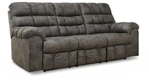 signature design by ashley derwin urban faux leather tufted reclining sofa with drop down table, gray